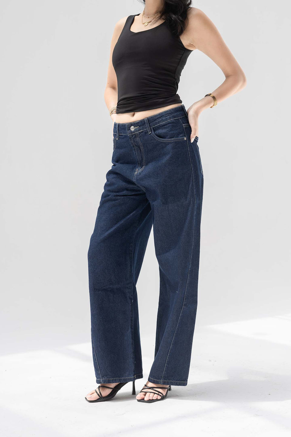 Navy High-Rise Balloon Wide Jeans