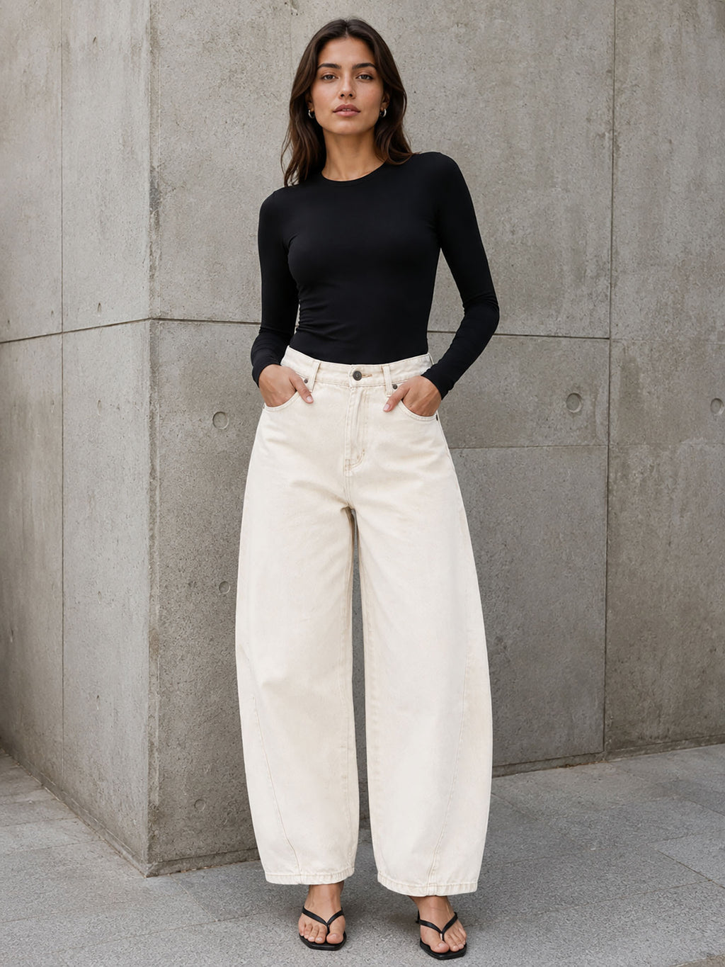 Off White Curved Seam Barrel Leg Jeans