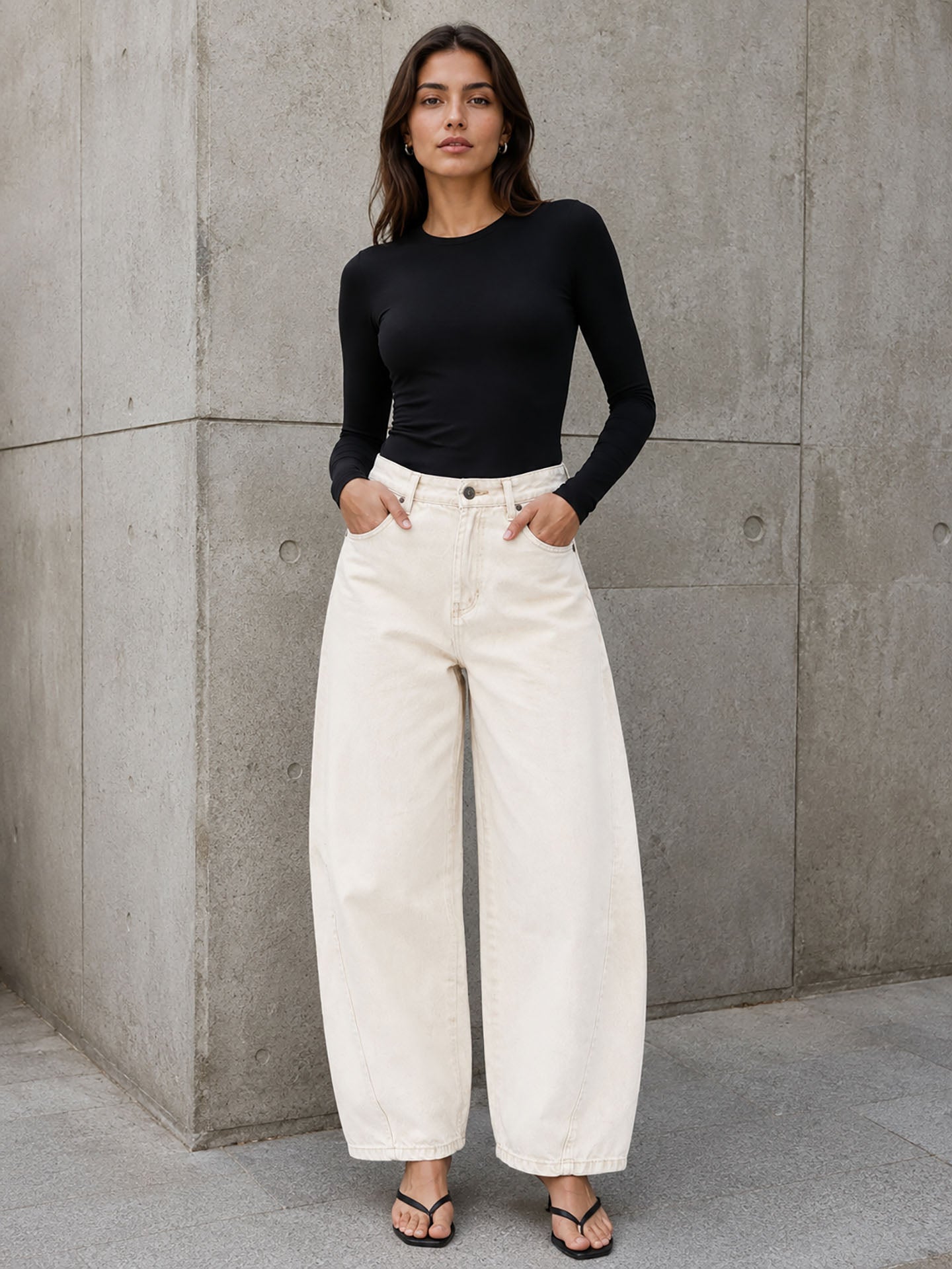 Off White Curved Seam Barrel Leg Jeans