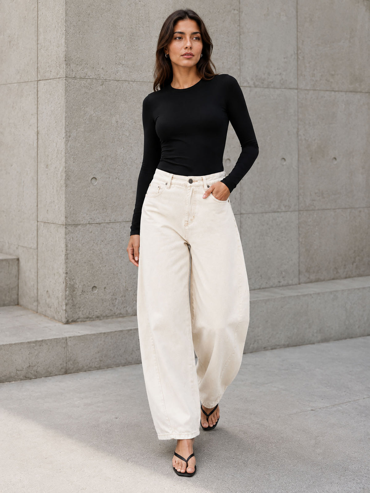 Off White Curved Seam Barrel Leg Jeans