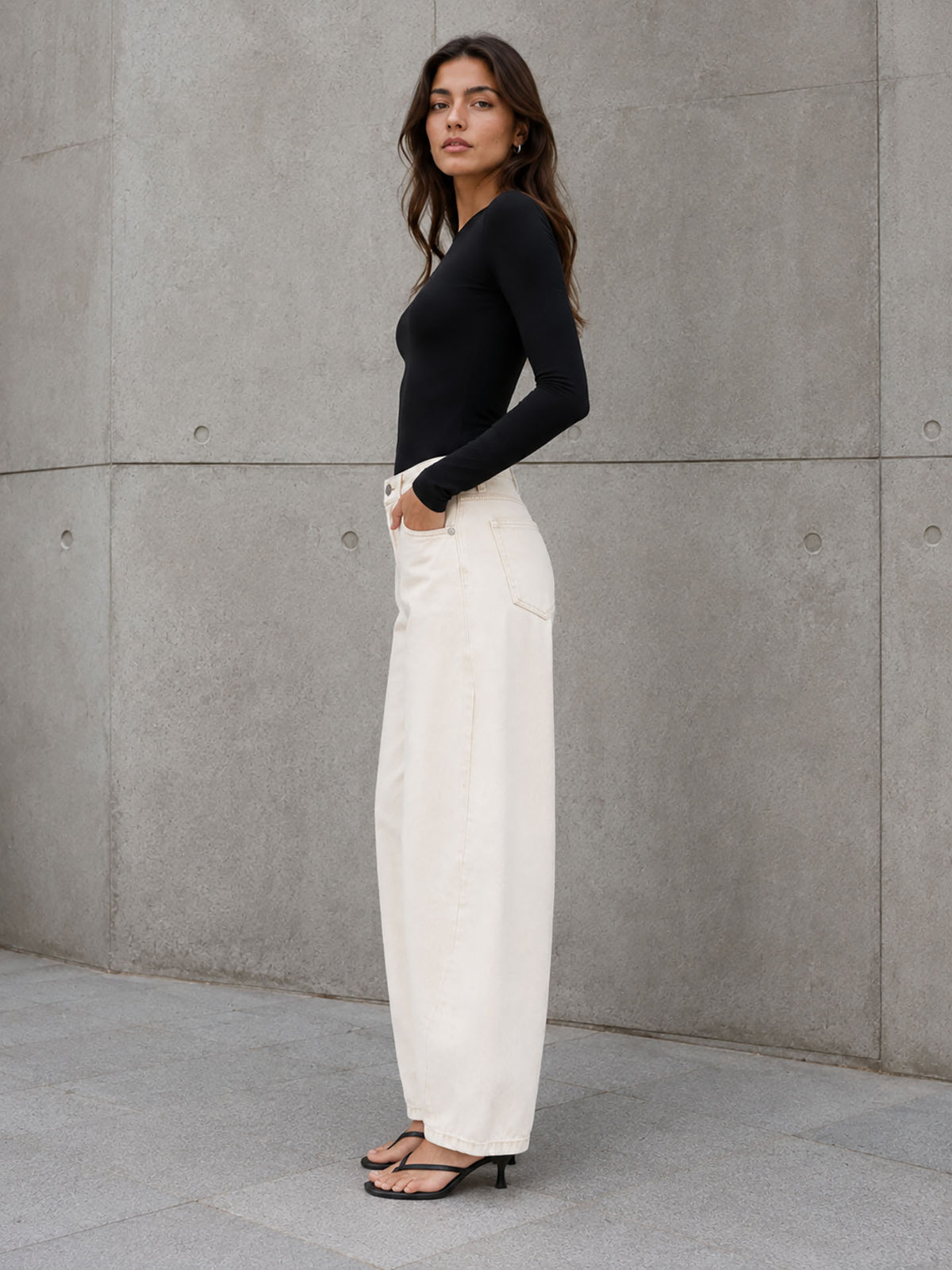 Off White Curved Seam Barrel Leg Jeans