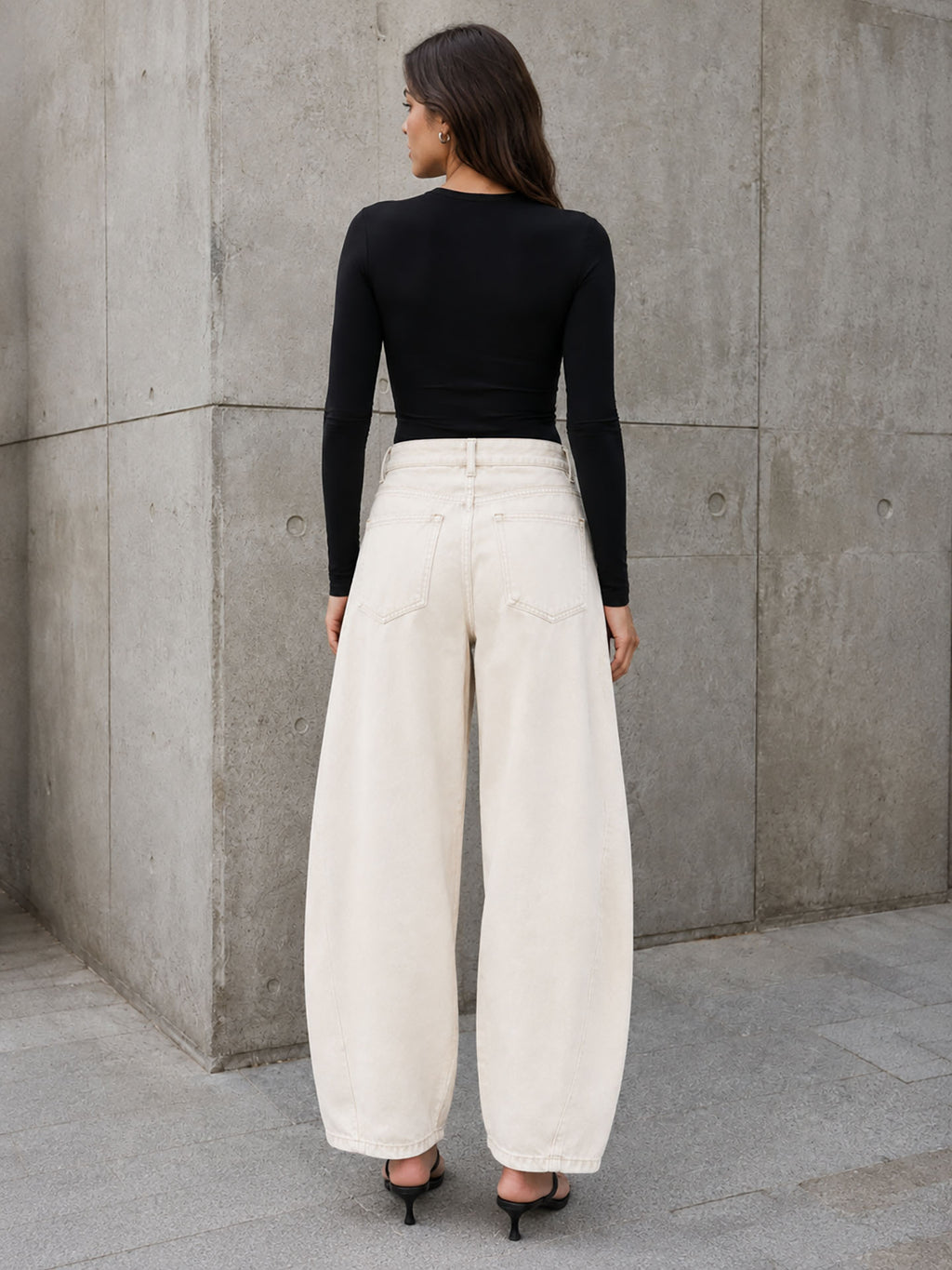 Off White Curved Seam Barrel Leg Jeans