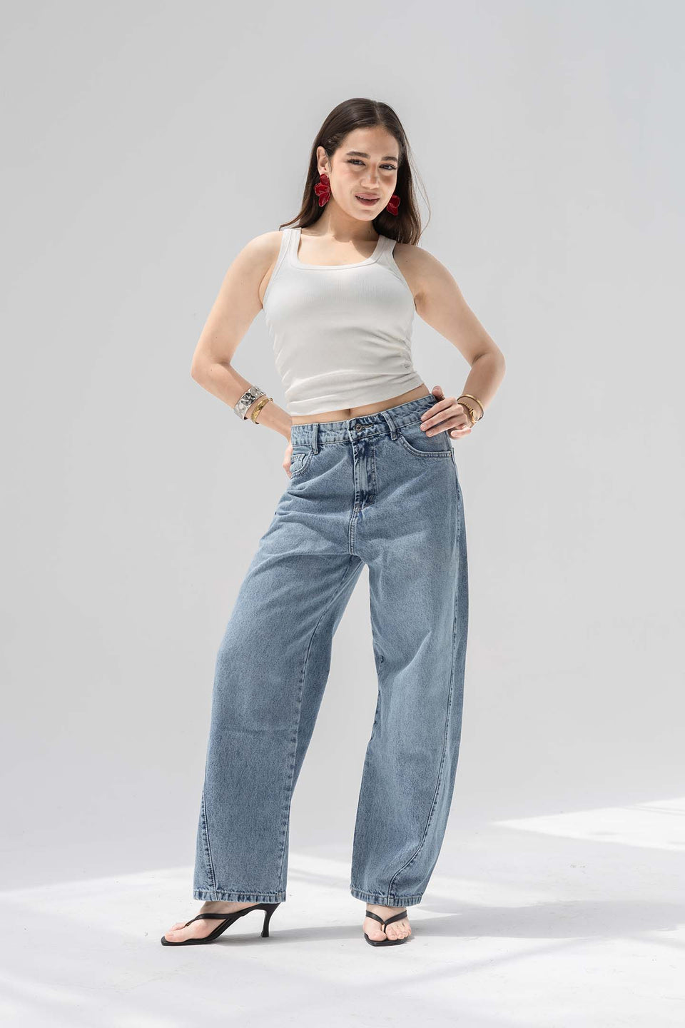 Stone Blue High-Rise Balloon Wide Jeans