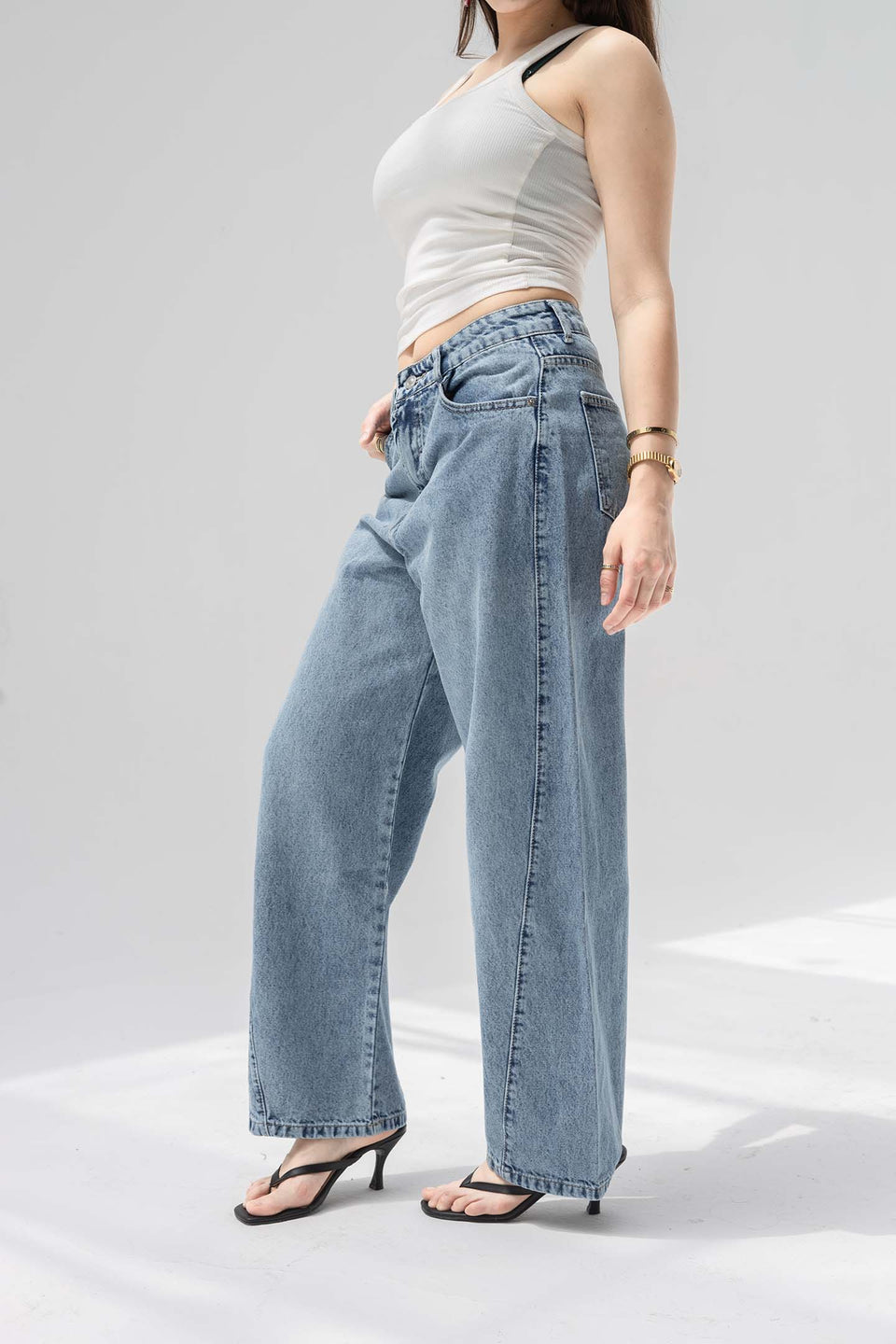 Stone Blue High-Rise Balloon Wide Jeans