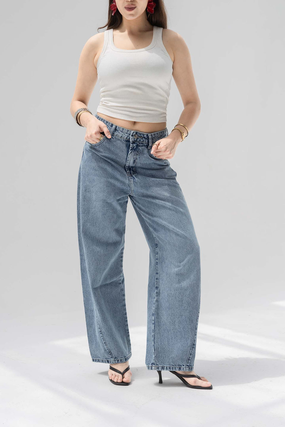 Stone Blue High-Rise Balloon Wide Jeans