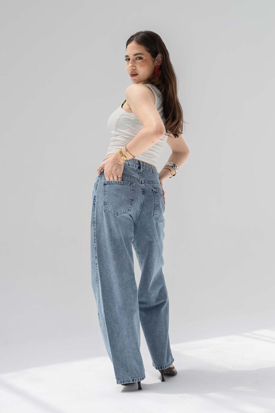 Stone Blue High-Rise Balloon Wide Jeans