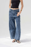 Deep Blue Balloon-Leg Low-Rise Seam Details Jeans
