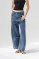 Deep Blue Balloon-Leg Low-Rise Seam Details Jeans