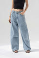Light Blue Balloon-Leg Low-Rise Seam Details Jeans