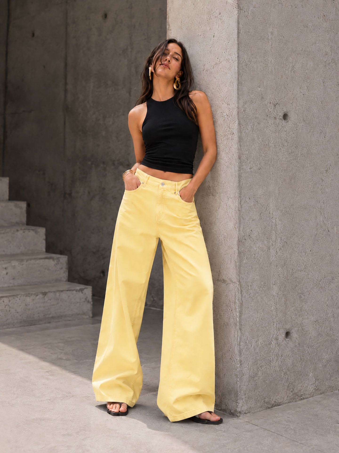 Yellow Baggy Corduroy Pants