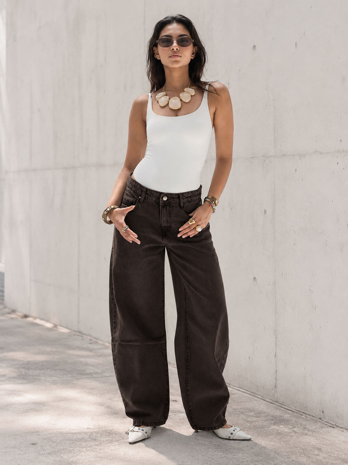 Brown Relaxed Balloon Leg Jeans