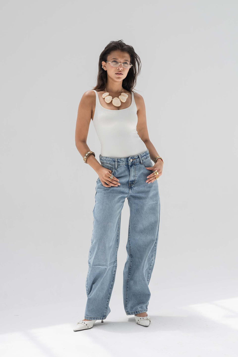 Light Blue Slouchy Low-Rise Baggy Jeans