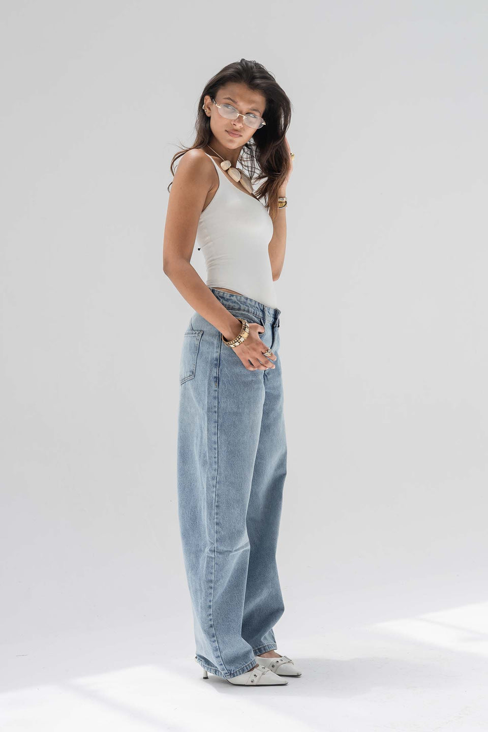 Light Blue Slouchy Low-Rise Baggy Jeans