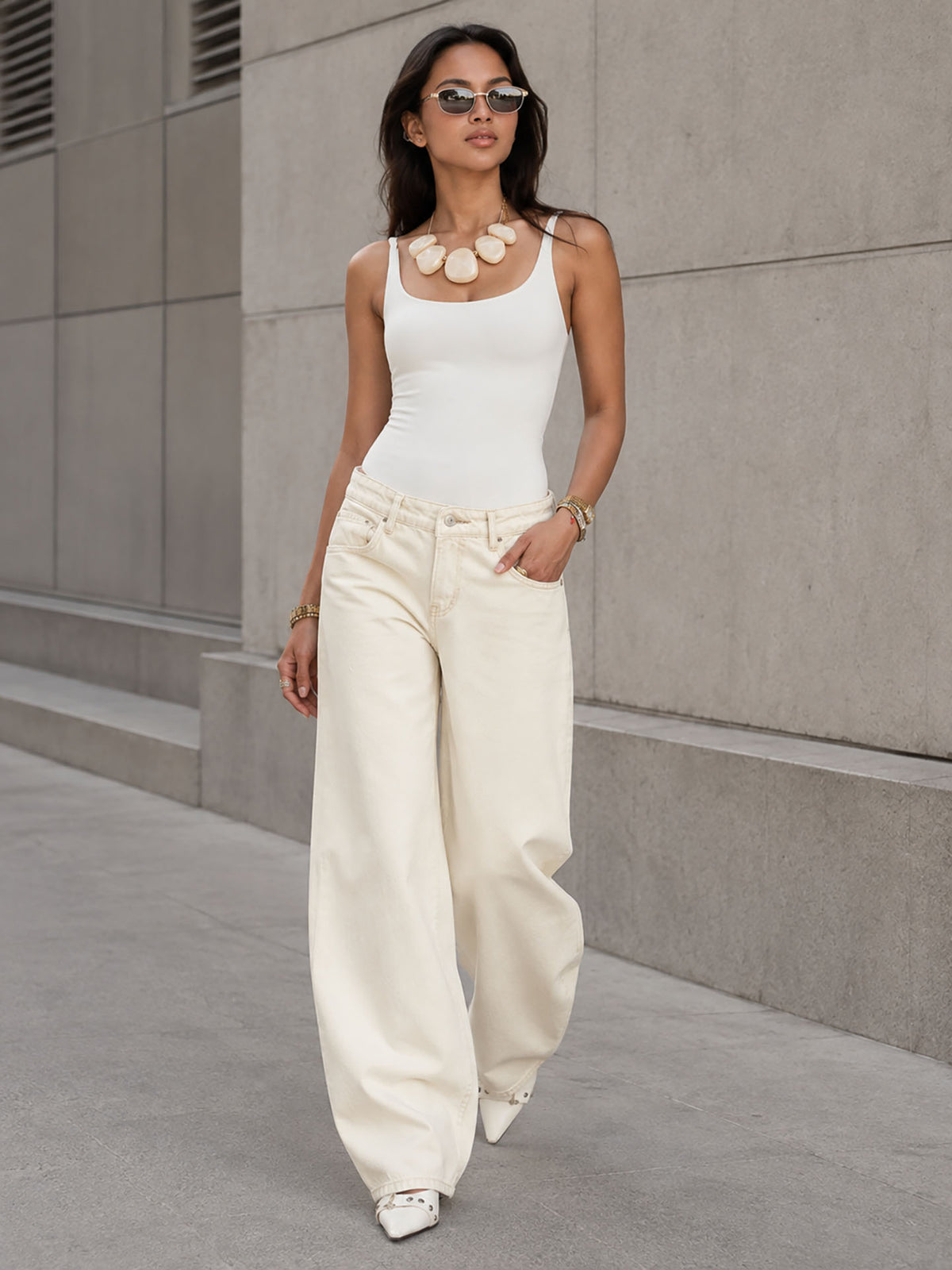 Off White Relaxed Balloon Leg Jeans