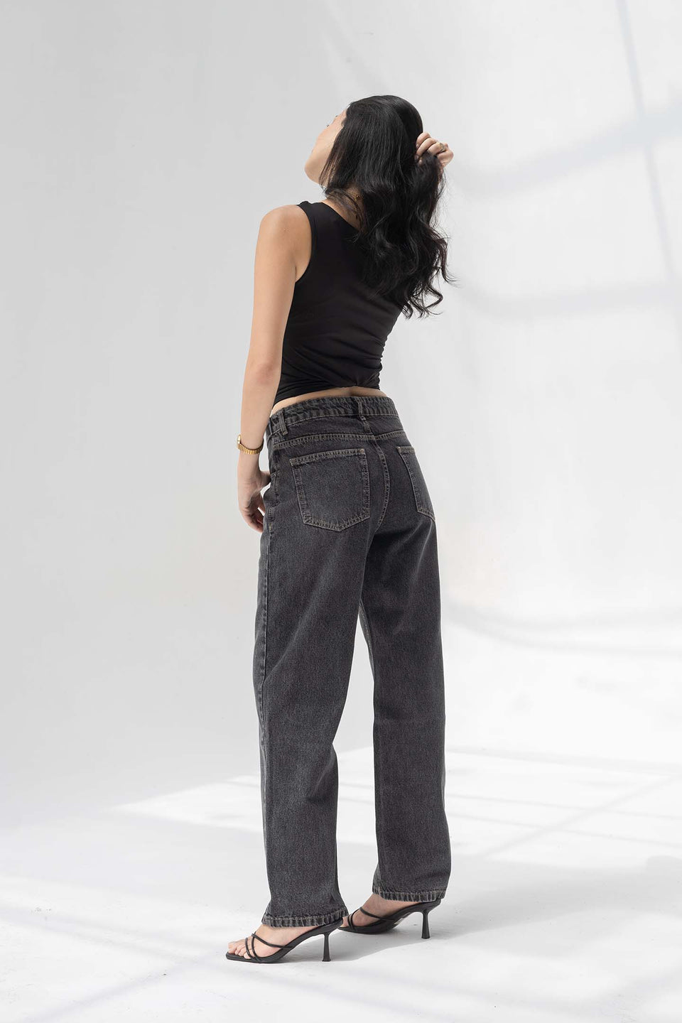 Dark Grey Criss-Cross Waistband Relaxed Jeans