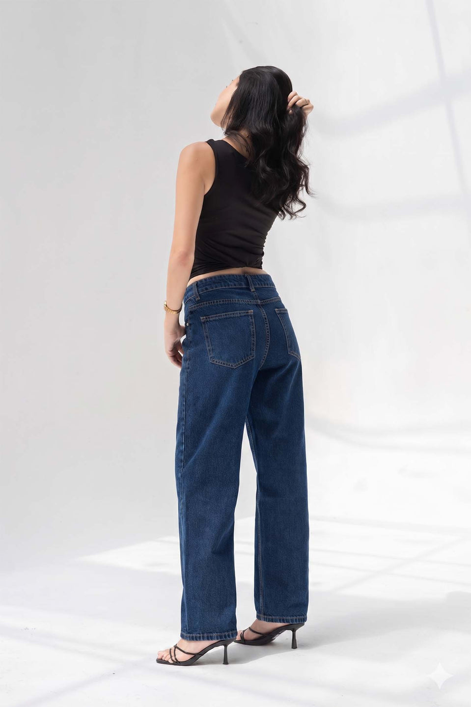 Navy Criss-Cross Waistband Relaxed Jeans