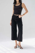 Black High-Rise Wide-Leg Culotte Jeans