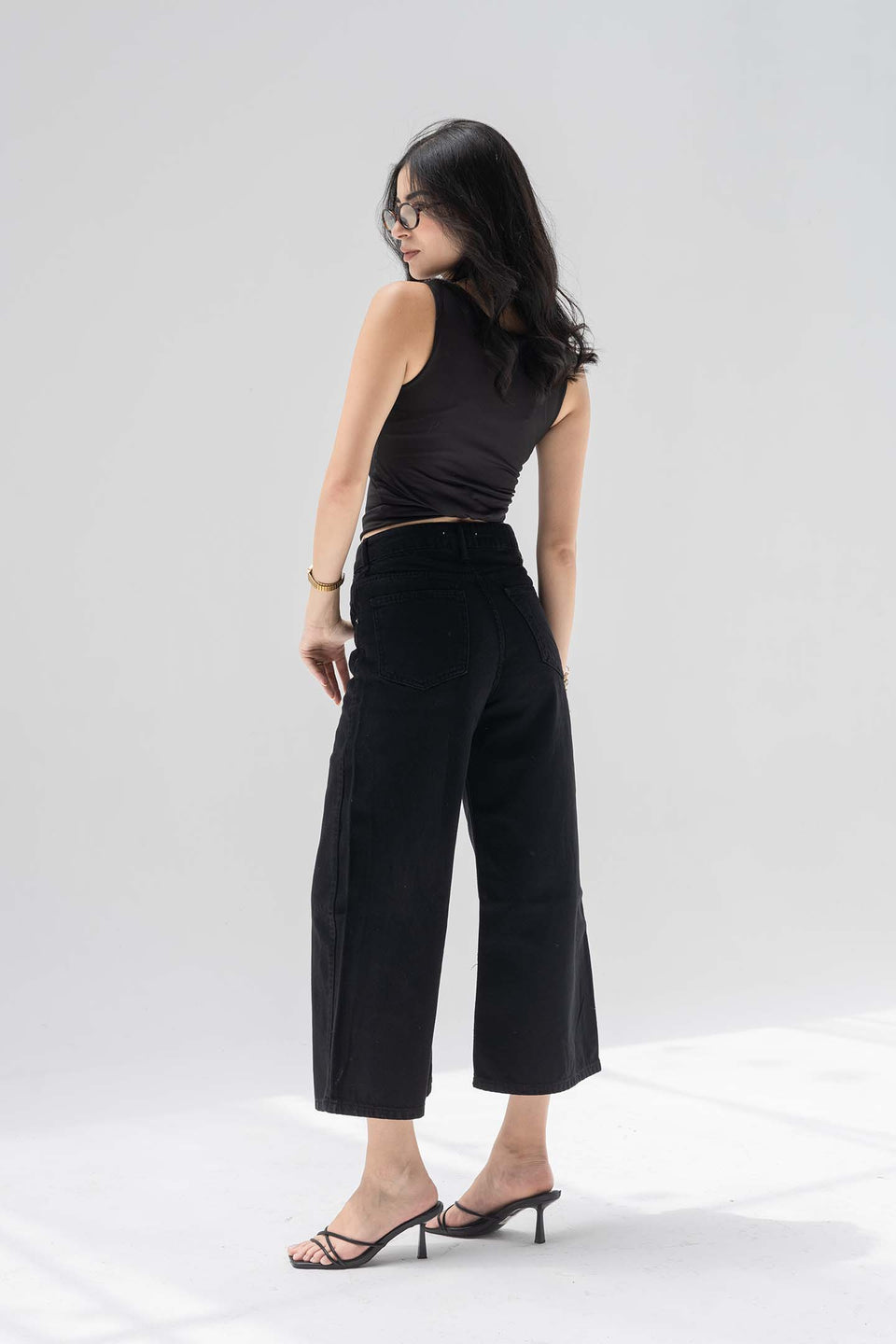 Black High-Rise Wide-Leg Culotte Jeans