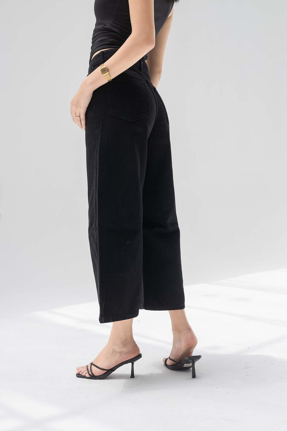 Black High-Rise Wide-Leg Culotte Jeans