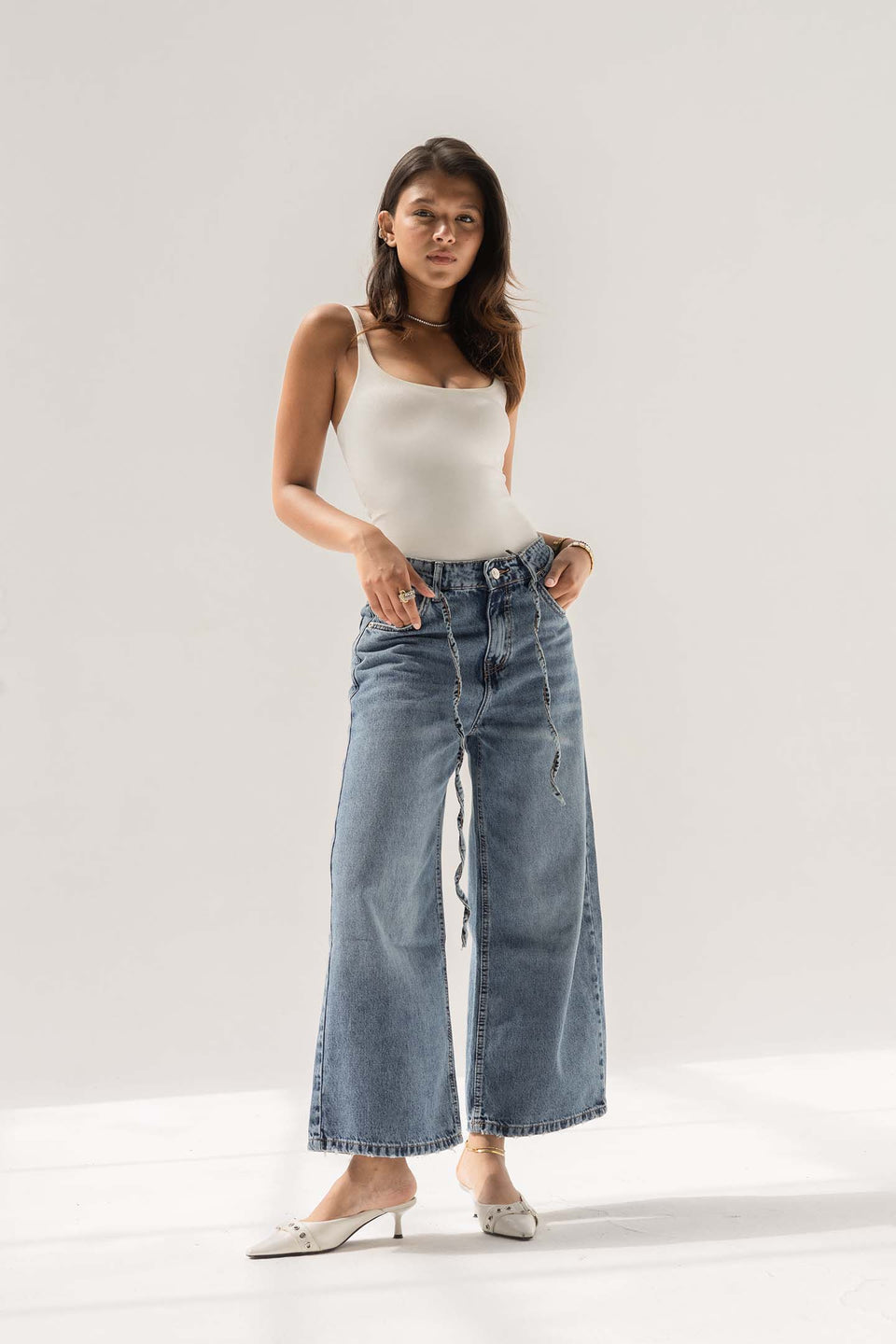 Blue High-Rise Wide-Leg Culotte Jeans