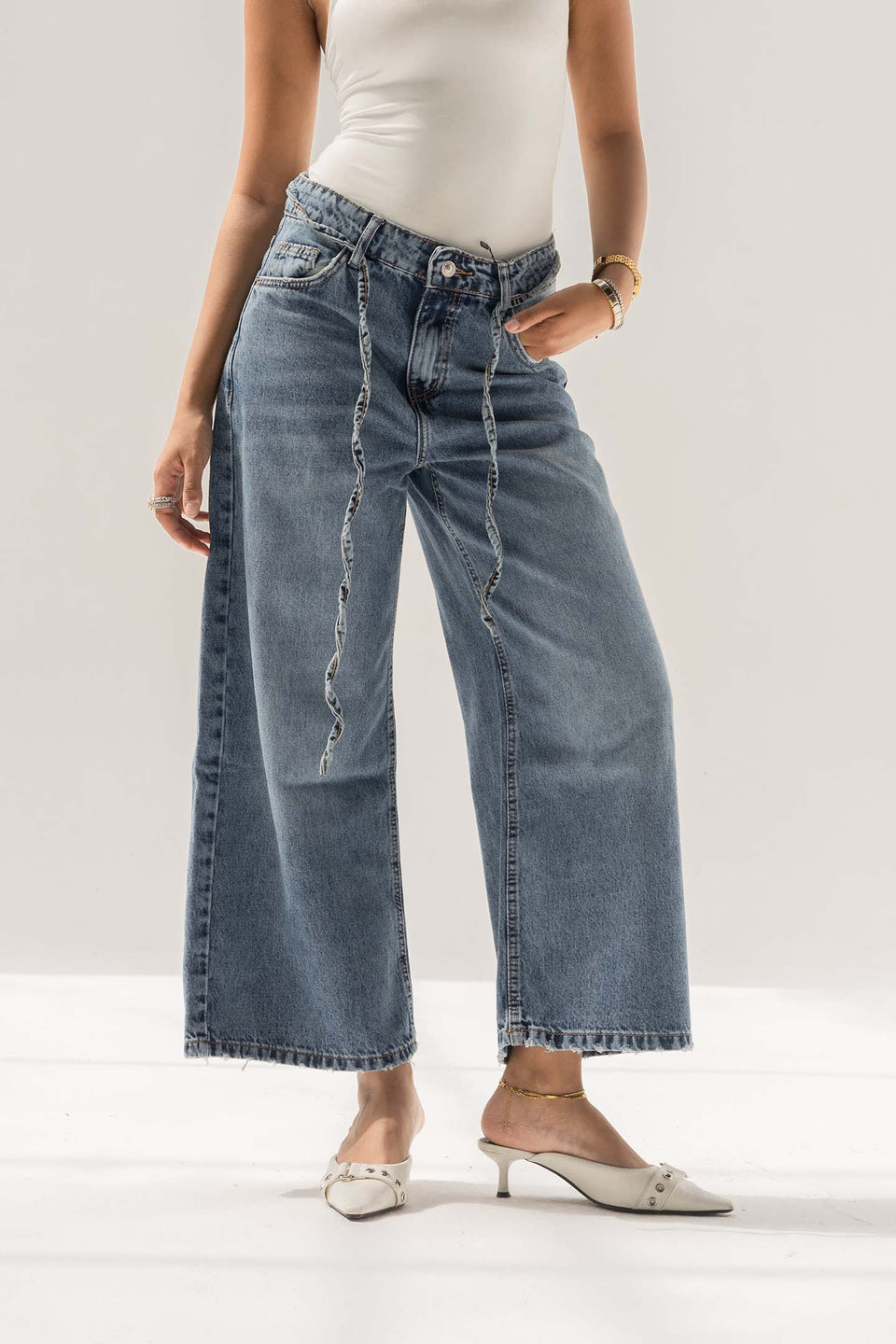 Blue High-Rise Wide-Leg Culotte Jeans
