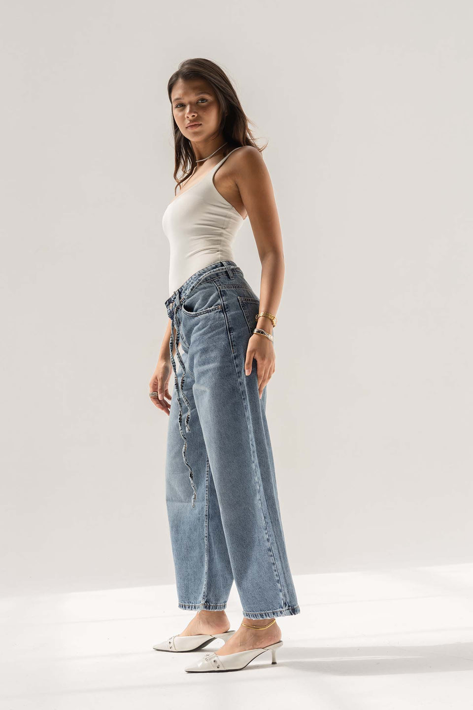 Blue High-Rise Wide-Leg Culotte Jeans