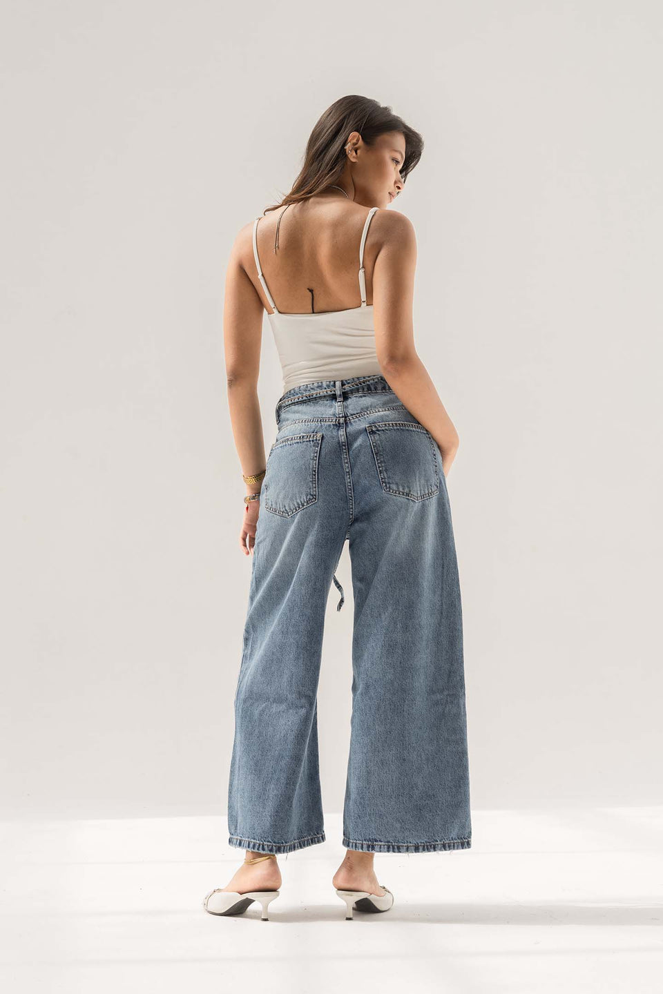Blue High-Rise Wide-Leg Culotte Jeans
