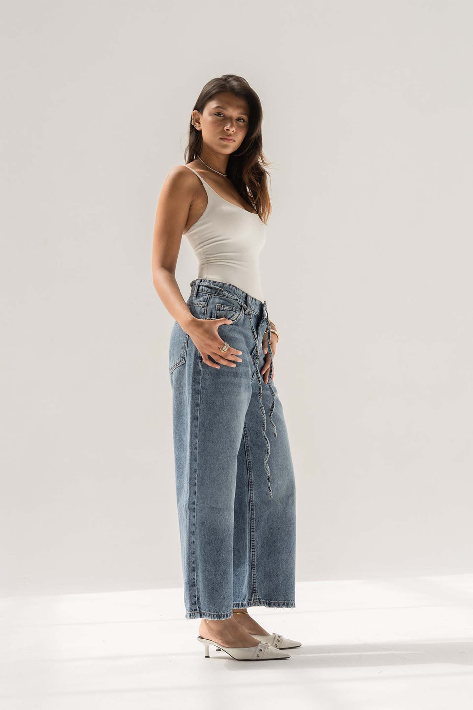 Blue High-Rise Wide-Leg Culotte Jeans