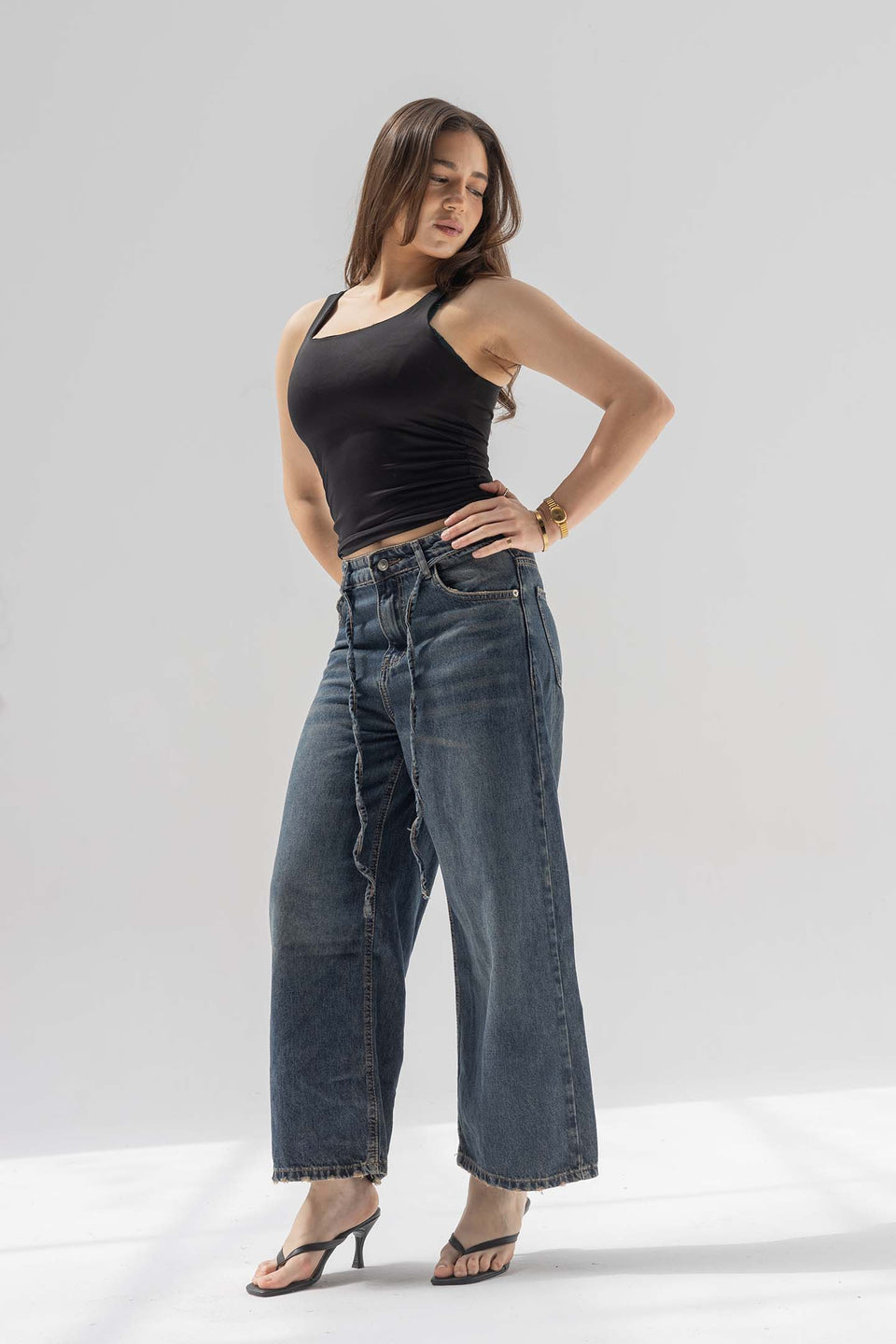 Deep Blue High-Rise Wide-Leg Culotte Jeans