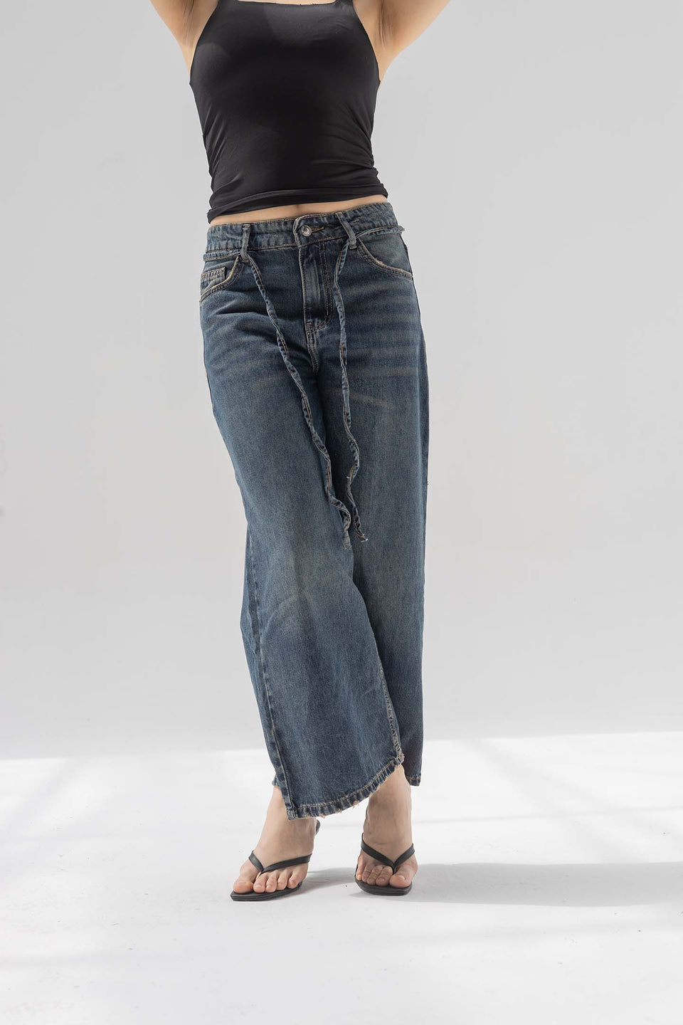 Deep Blue High-Rise Wide-Leg Culotte Jeans