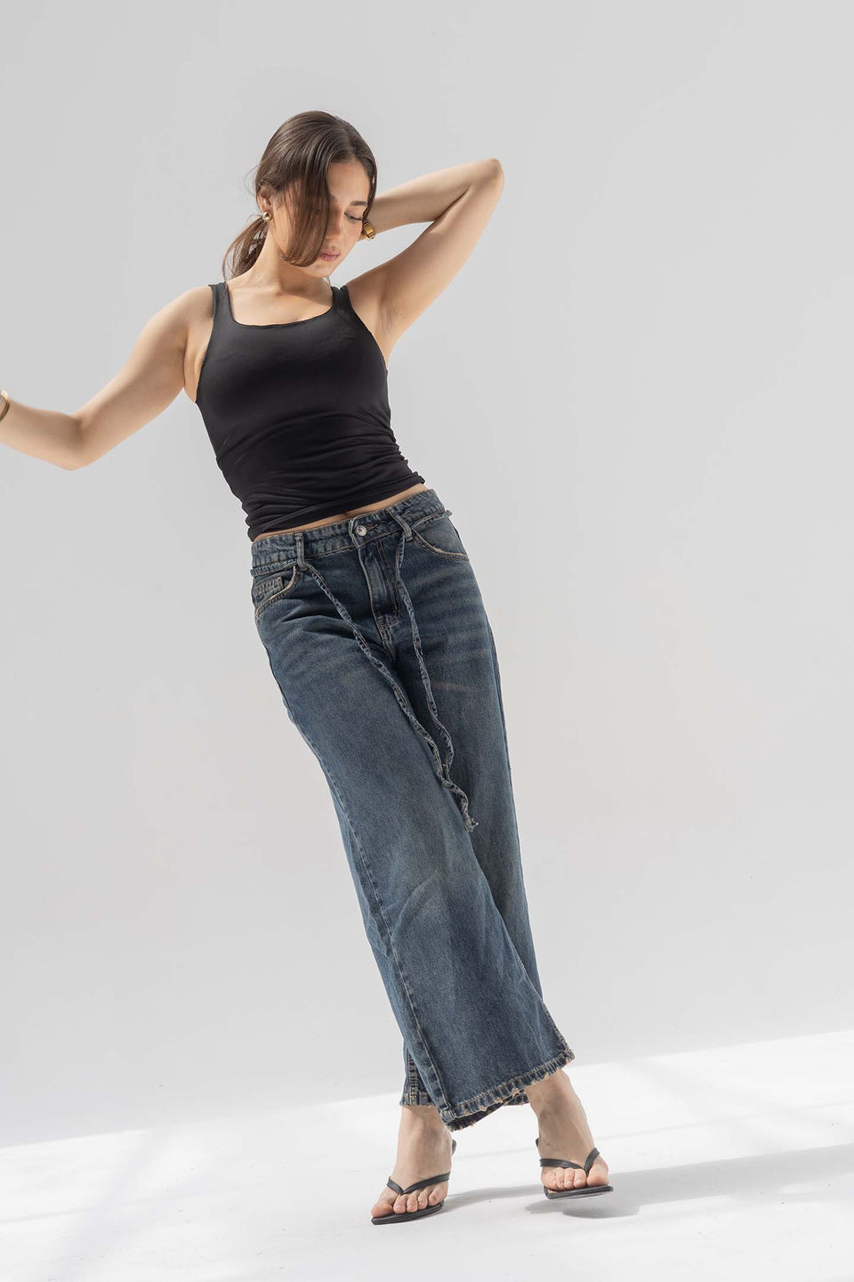 Deep Blue High-Rise Wide-Leg Culotte Jeans