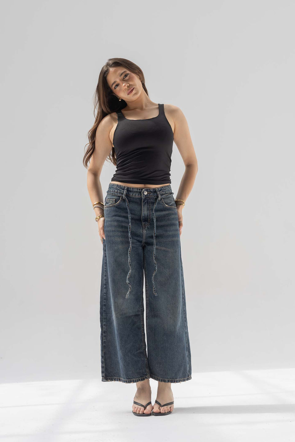 Deep Blue High-Rise Wide-Leg Culotte Jeans