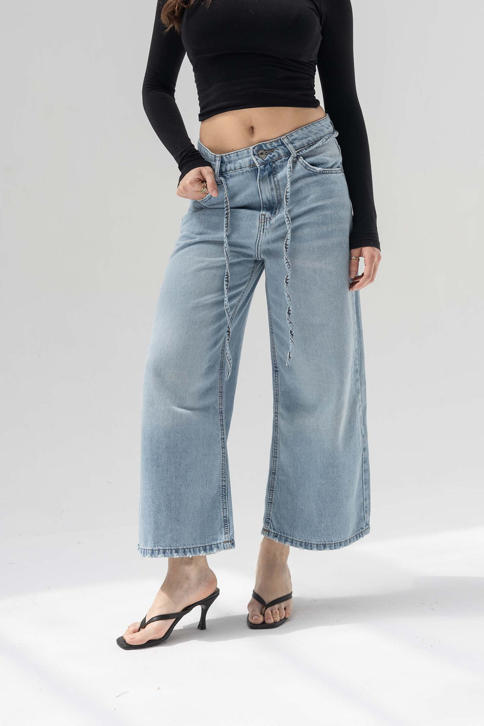 Light Blue High-Rise Wide-Leg Culotte Jeans