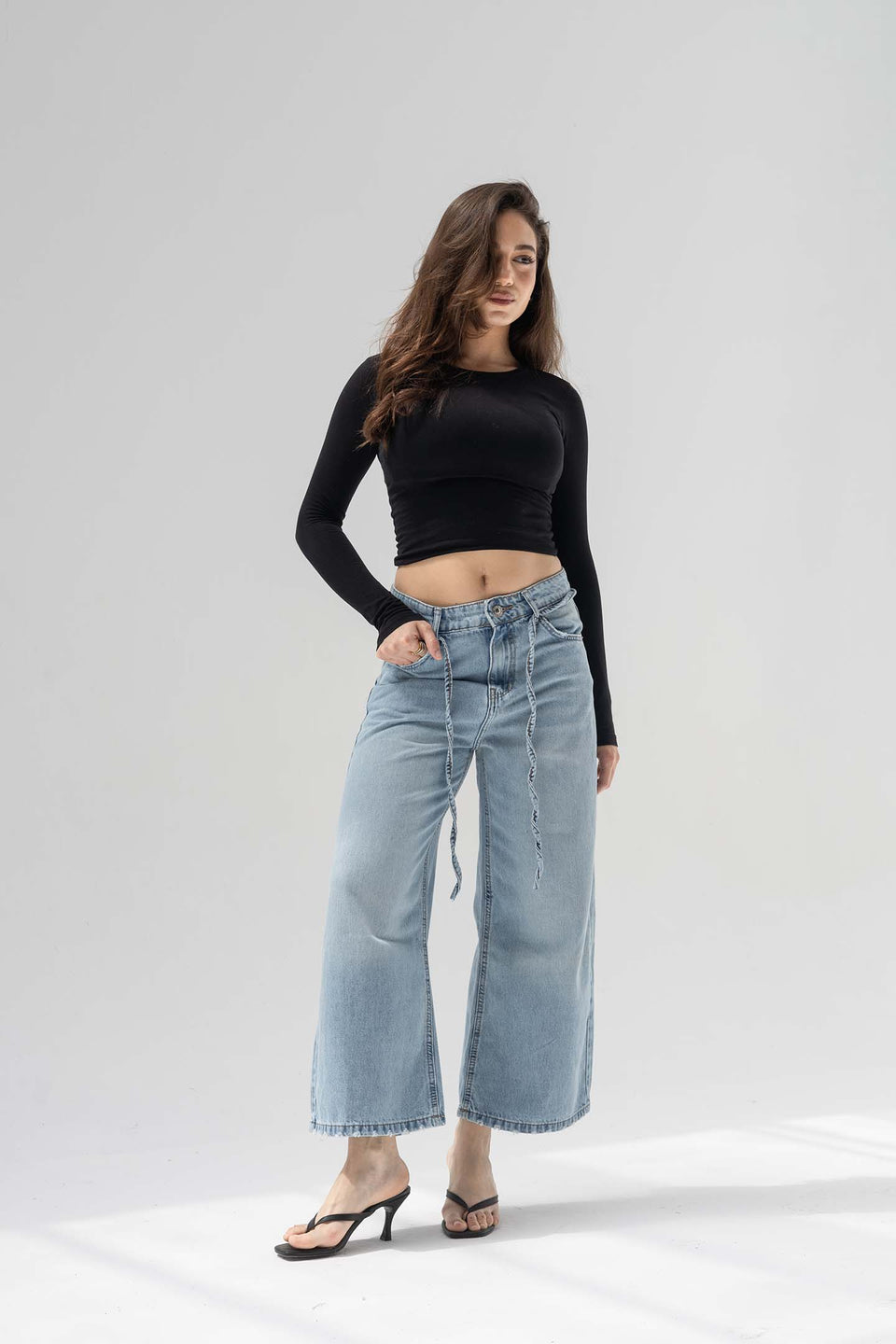 Light Blue High-Rise Wide-Leg Culotte Jeans