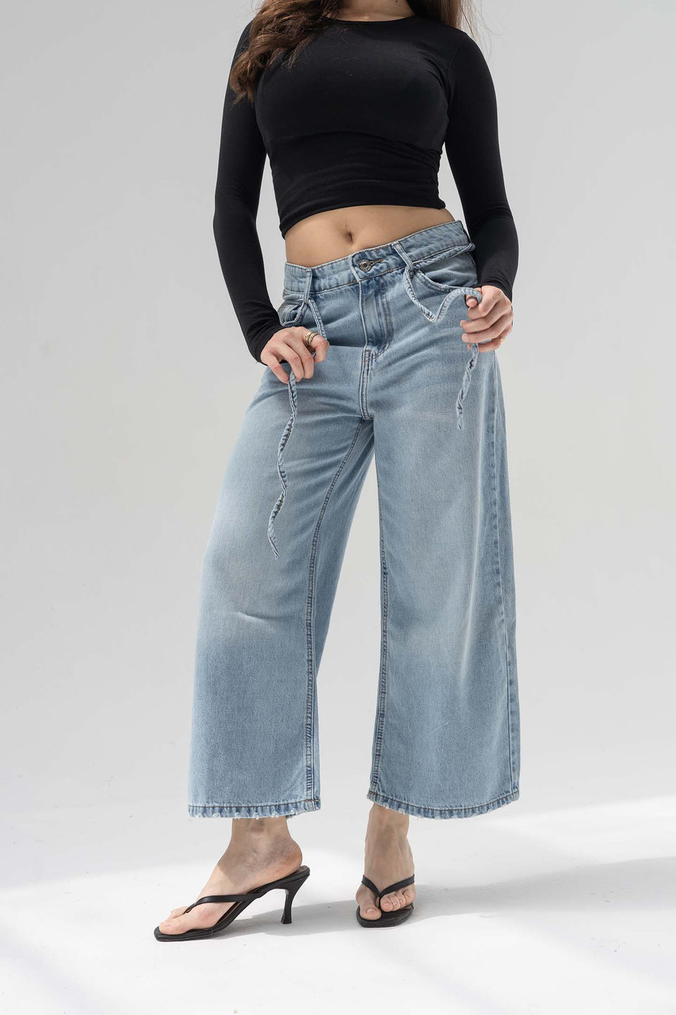 Light Blue High-Rise Wide-Leg Culotte Jeans