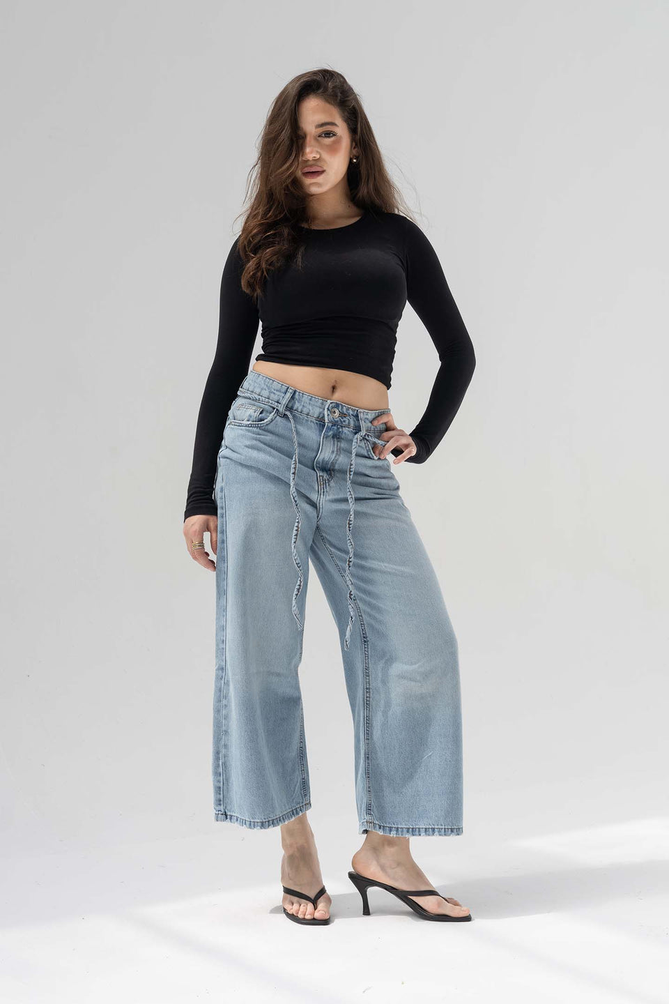Light Blue High-Rise Wide-Leg Culotte Jeans