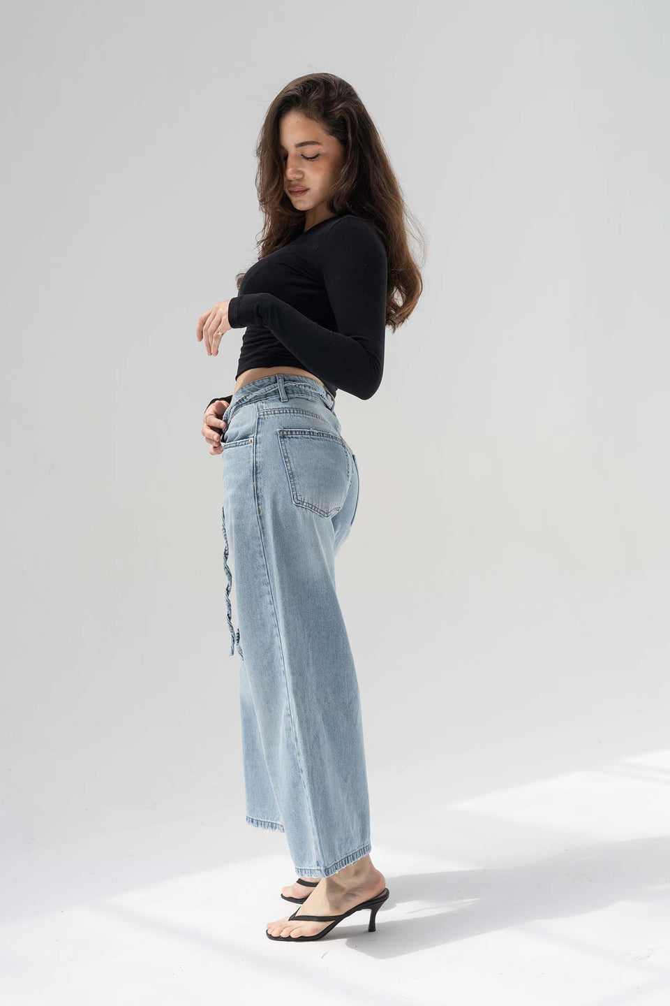 Light Blue High-Rise Wide-Leg Culotte Jeans