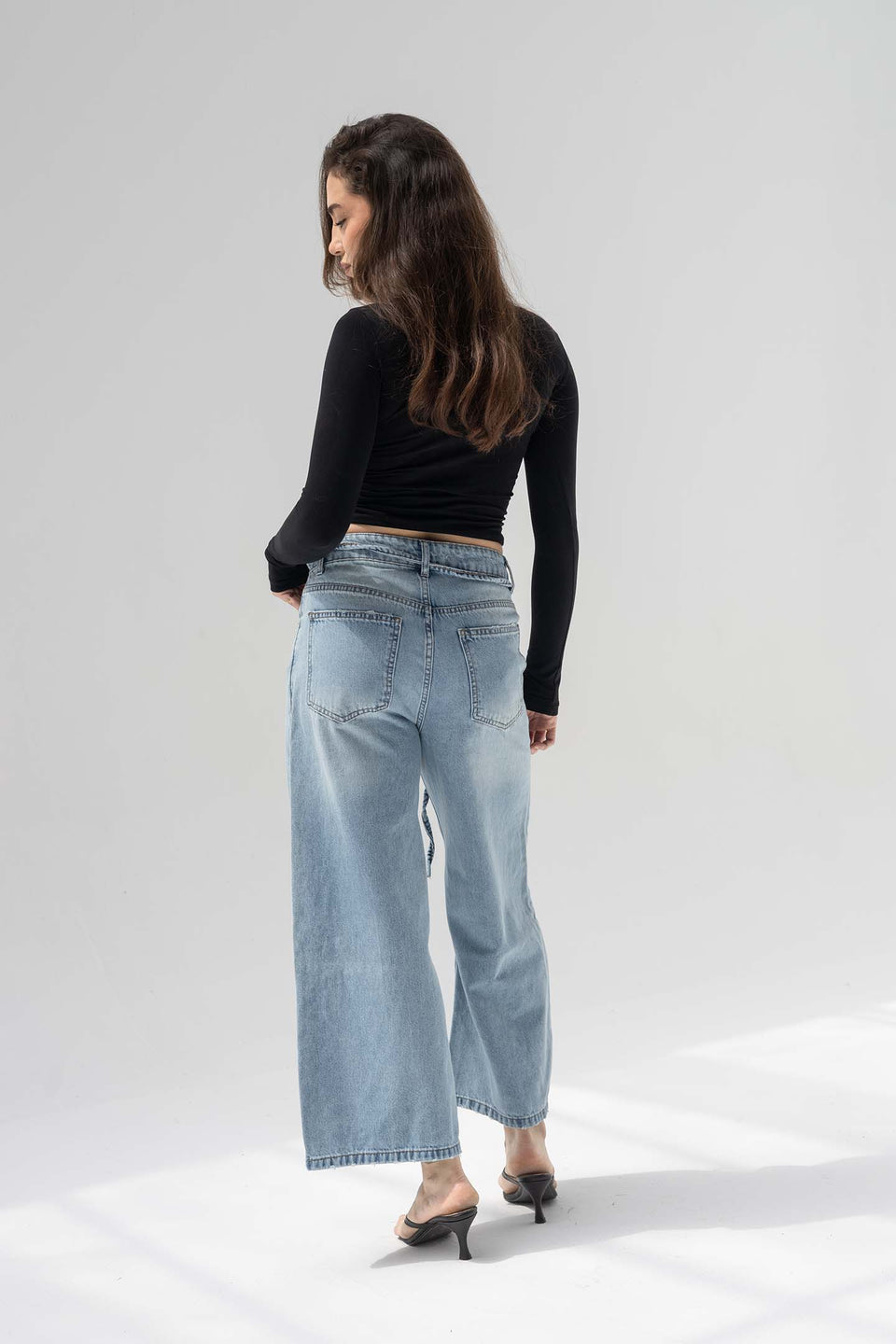 Light Blue High-Rise Wide-Leg Culotte Jeans