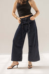Navy High-Rise Wide-Leg Culotte Jeans