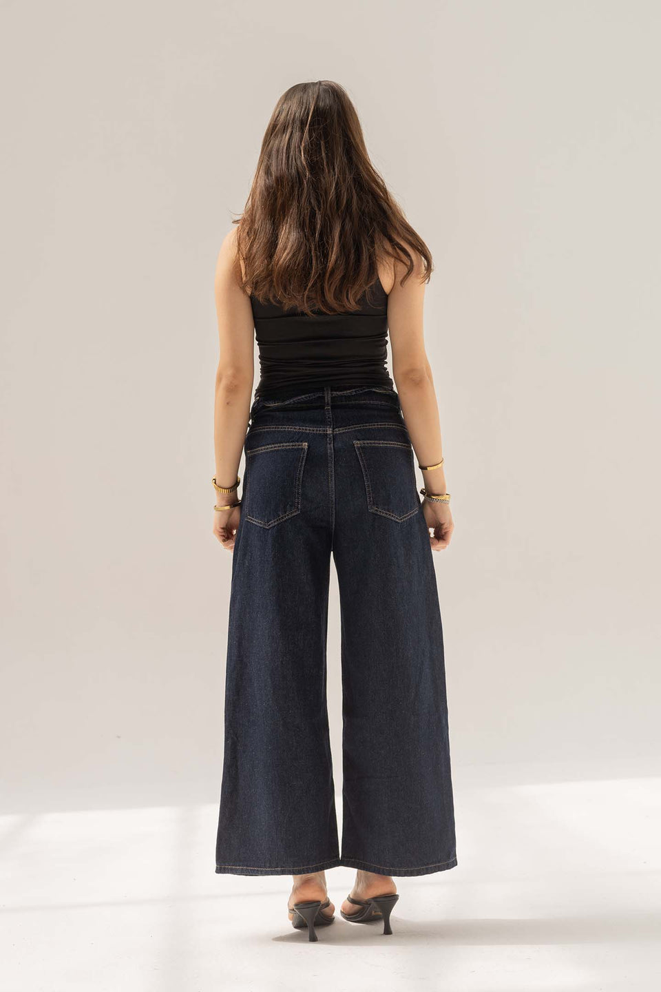 Navy High-Rise Wide-Leg Culotte Jeans