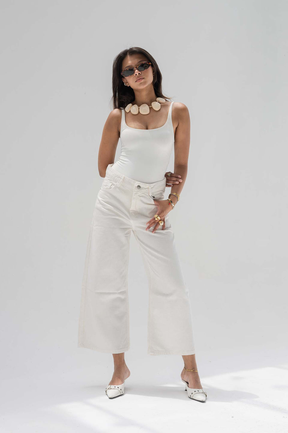 Off White High-Rise Wide-Leg Culotte Jeans