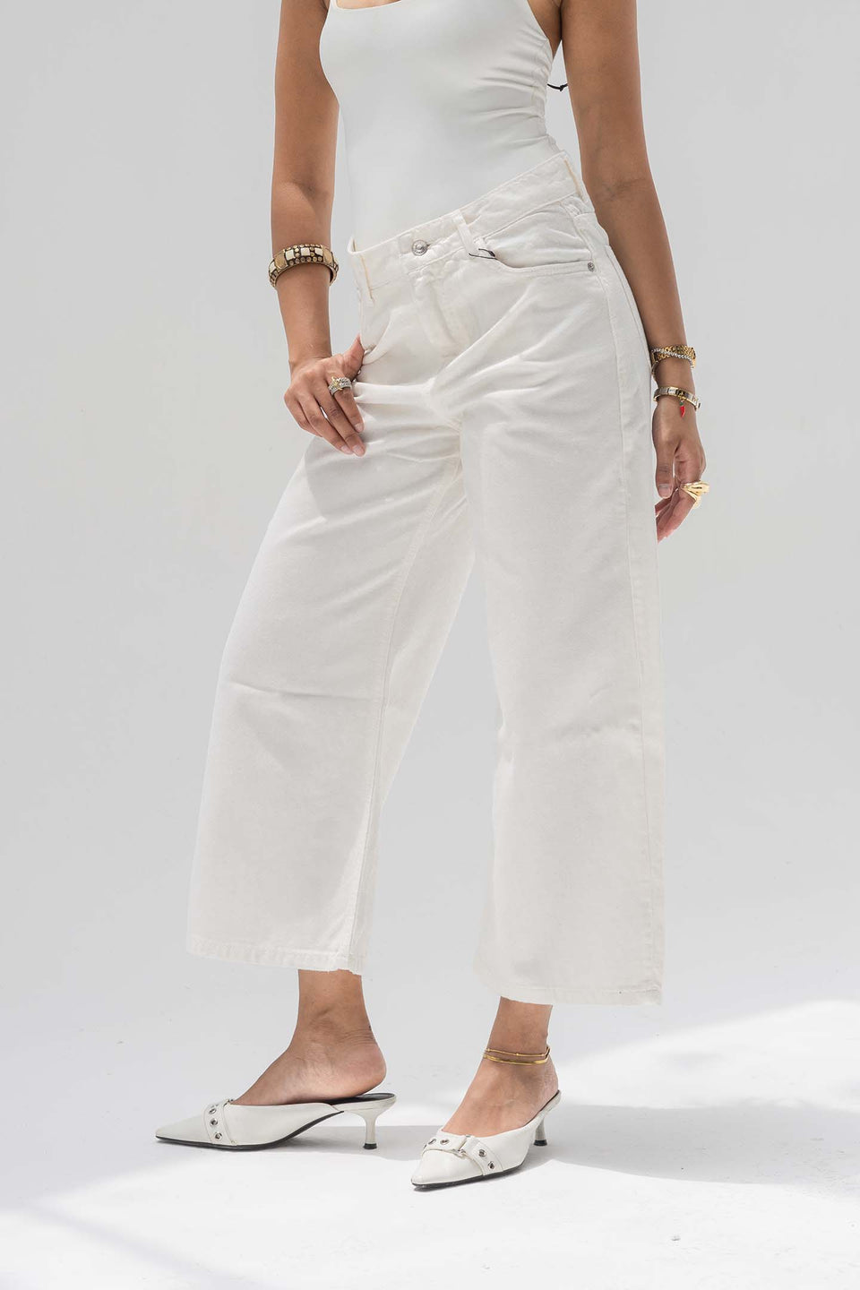 Off White High-Rise Wide-Leg Culotte Jeans
