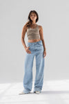 Light Blue Wide-Leg Denim with Folded Cuff Detail