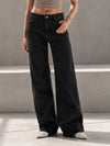 Black Wide-Leg Denim with Folded Cuff Detail