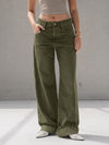 Olive Wide-Leg Denim with Folded Cuff Detail