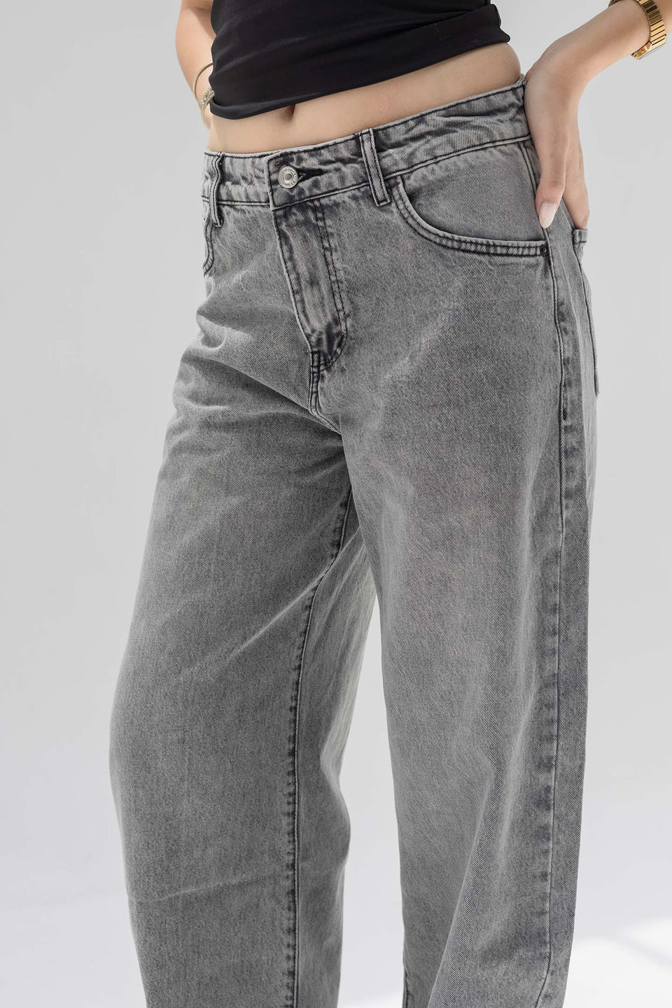 Grey Low-Rise Barrel-Leg Jeans