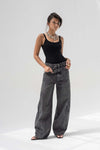 Grey Slouchy Balloon-Leg Baggy Jeans