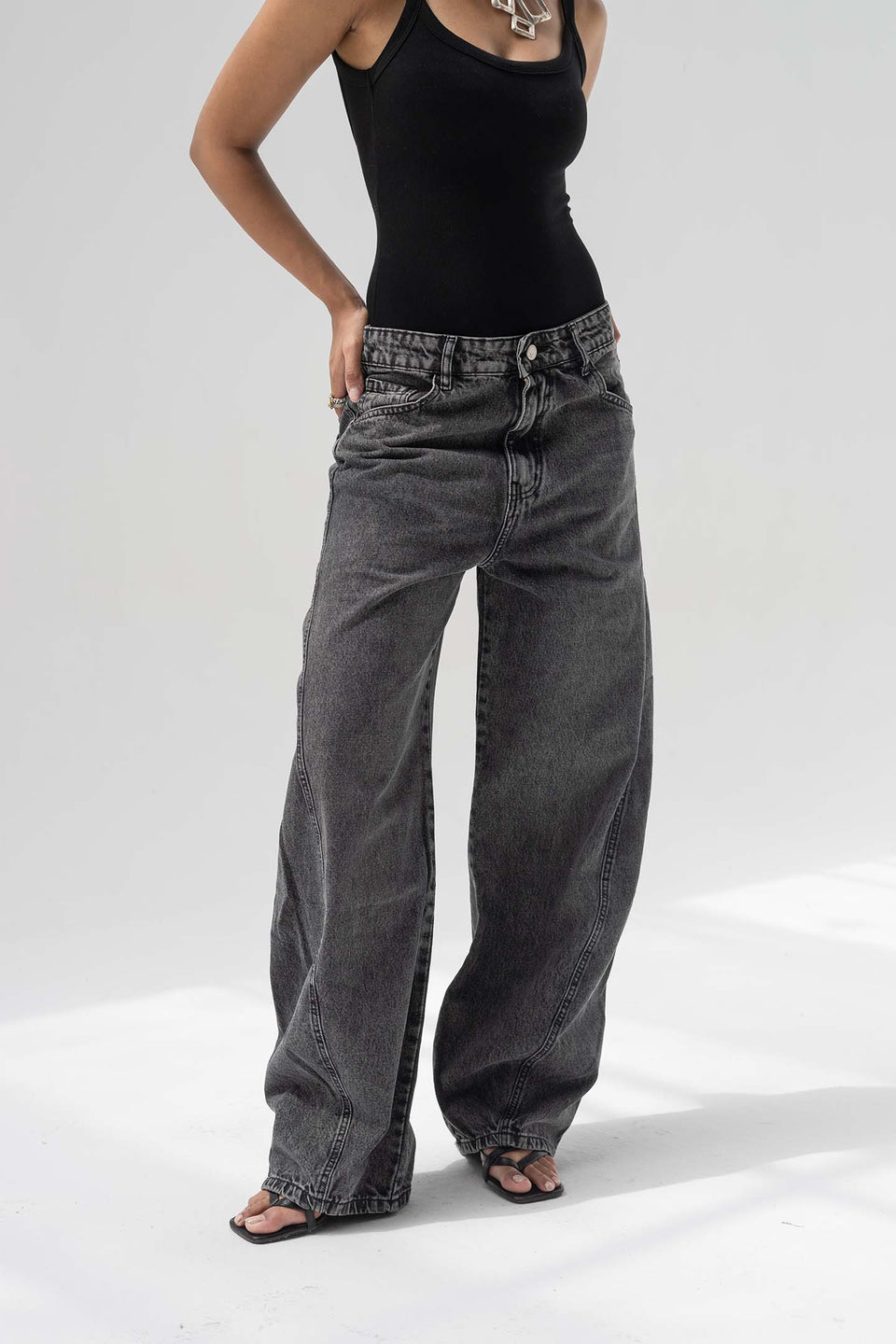 Grey Slouchy Balloon-Leg Baggy Jeans