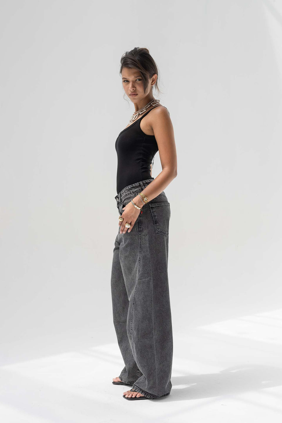 Grey Slouchy Balloon-Leg Baggy Jeans