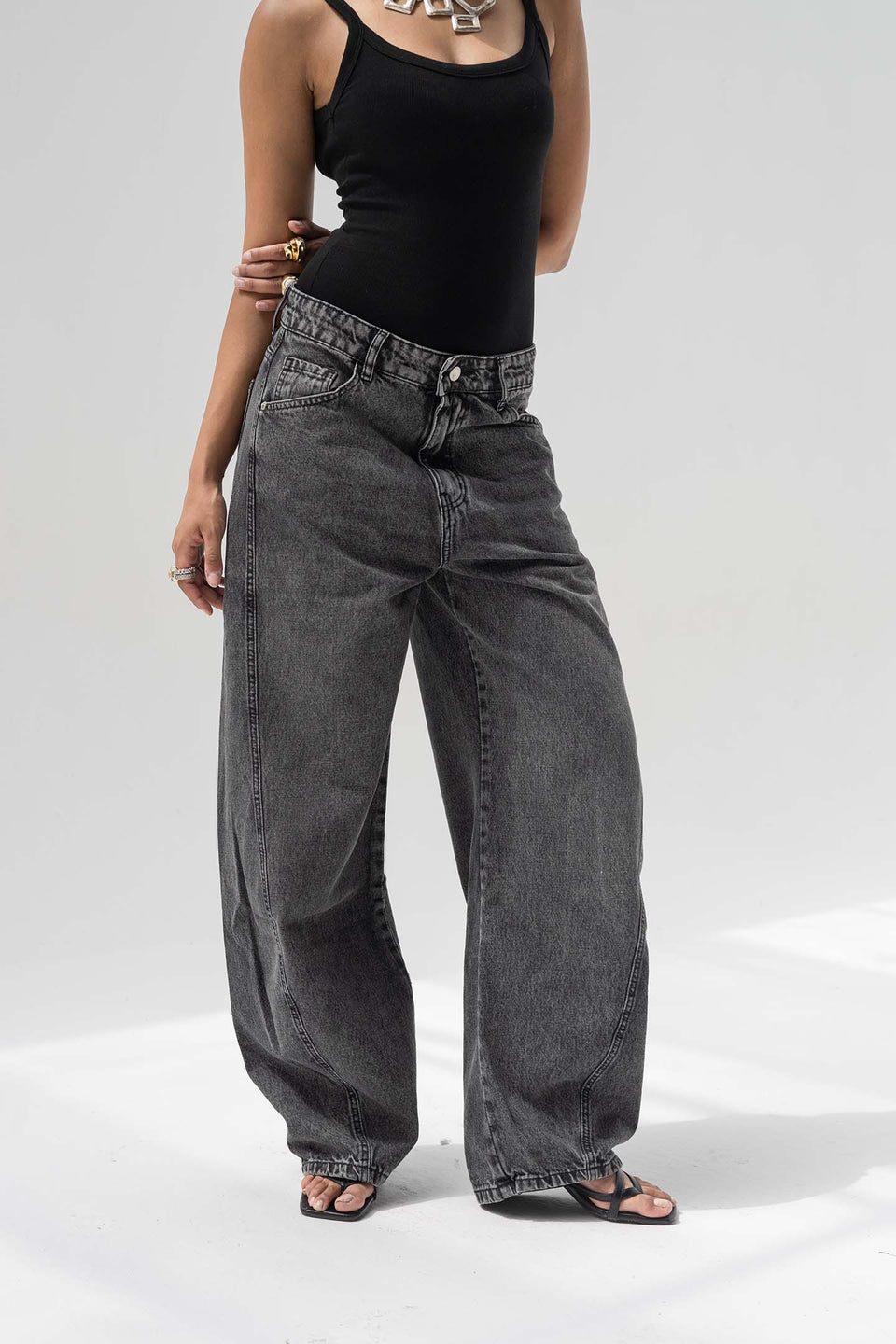 Grey Slouchy Balloon-Leg Baggy Jeans